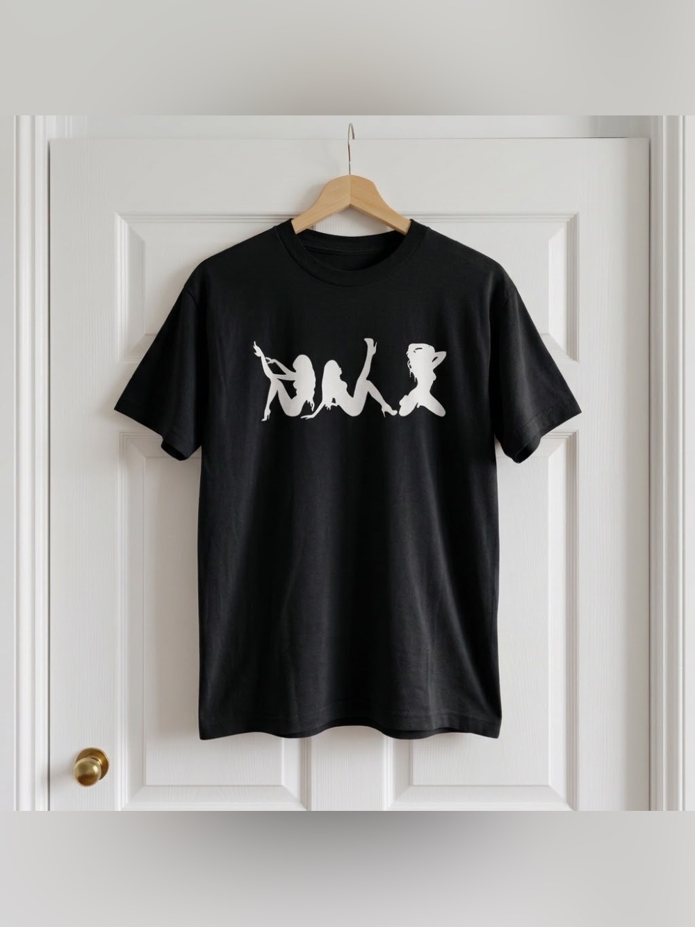 Pin Up Silhouette Letters Girls Pose Black Graphic T-Shirt